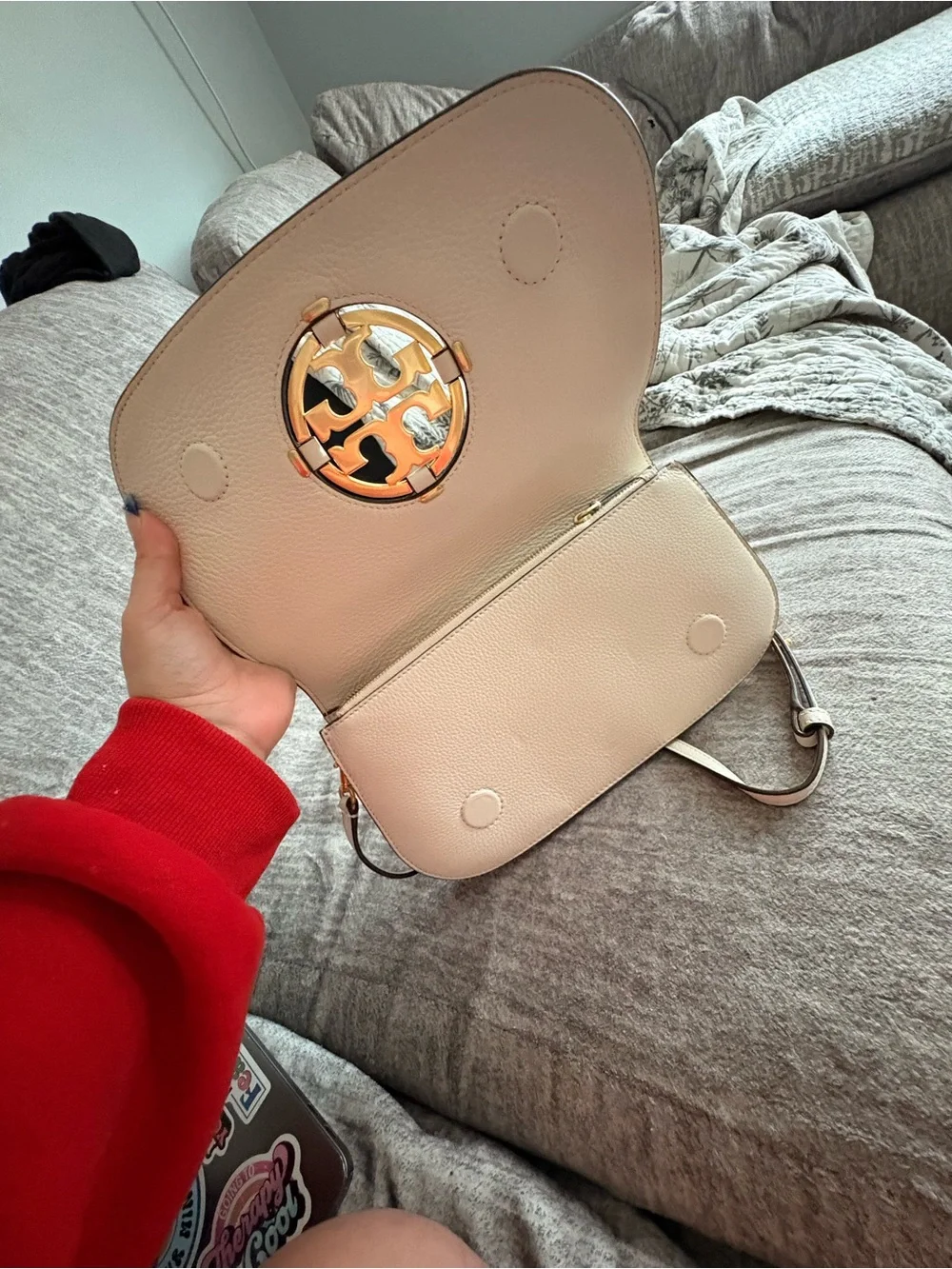 Tory Burch Cream Leather Crossbody with Gold Logo Hardware
